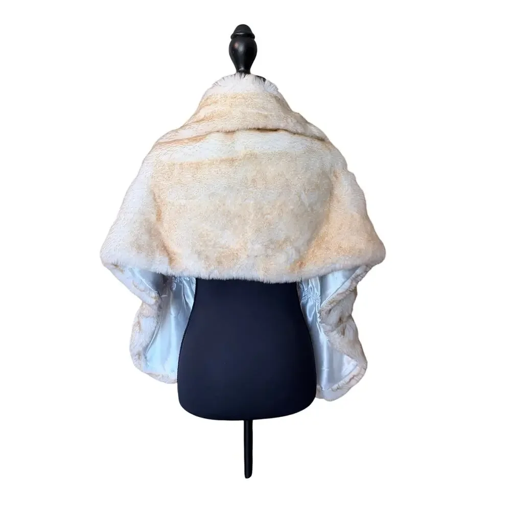 Faux fur stole wrap white with orange brown tips fully satin lined wedding chic